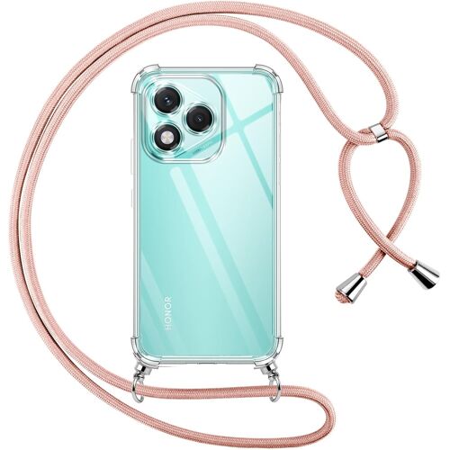 KAL-Coque Pour Honor 400 Lite 5G Avec Cordon, Transparente Silicone Housse Avec Réglable De Collier Anti-Chute Etui Pour Honor 400 Lite, Ètuis À Bandoulière 6.7"", Rose