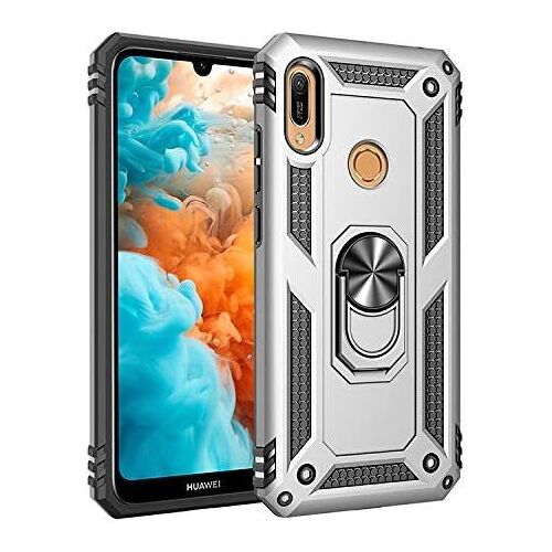 KAL-Coque Huawei Y6 2019 / Y6 Prime 2019, Silicone Souple Et Pc Dur Coque Avec Support Béquille Métal Multi-Angles Etui, Protection Double Couche Multi-Fonctionnel Housse Pour Huawei Honor 8A