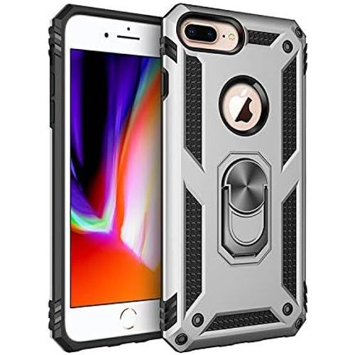 KAL-Coque Pour Iphone 6 Plus/7 Plus/8 Plus Housse, Silicone Souple Et Pc Dur Coque Avec Support Béquille Métal Multi-Angles Etui, Protection Double Couche Multi-Fonctionnel Housse