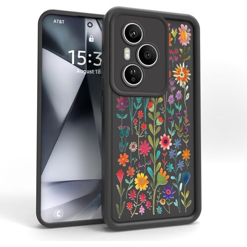 KAL-Coque Pour Honor 400 - Étui Silicone Souple Fine Légère Elegant Désign, Protection Caméra Antichoc Anti-Rayures Mince Housse (Black,Flowers)