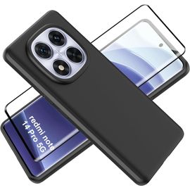 Kal-Coque Pour Xiaomi Redmi Note 14 Pro 5g/Poco X7 5g Cover Avec Verre Trempé Protection Écran Film Matte Etui Souple Flexible En Premium Tpu, Antichoc, Anti-Dérapante Noir Coque