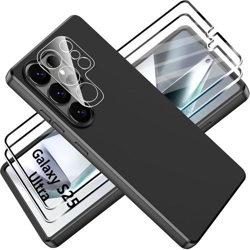 Kal-Coque Pour Samsung Galaxy S25 Ultra Cover + Verre Trempé Protection Écran Film+ Caméra Arrière Protecteur,Soft Tpu Housse Etui Antichoc Housse Avec Protège