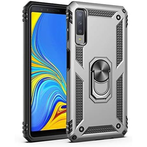 Coque Samsung Galaxy A7 2018/A750, Silicone Souple Et Pc Dur Coque Avec Support Béquille Métal Multi-Angles Etui, Protection Double Couche Multi-Fonctionnel Housse Pour Samsung A7 2018/A750