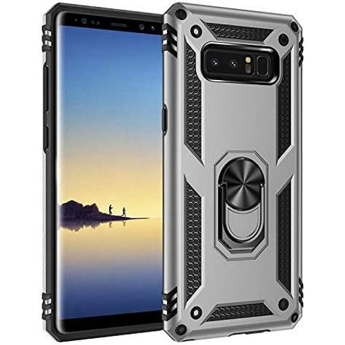 Coque Pour Samsung Galaxy Note 8 Coque, Silicone Souple Et Pc Dur Coque Avec Support Béquille Métal Multi-Angles Etui, Protection Double Couche Multi-Fonctionnel Housse,Argent