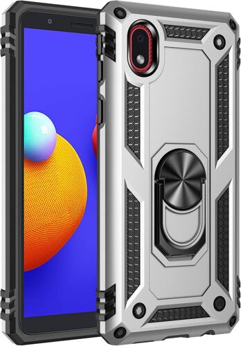 KAL-Coque Pour Samsung Galaxy A01 Core/M01 Core + 9D Verre Trempé, Silicone Souple Et Pc Dur Coque [Slim Armor] Protection Résistante, Anti-Choc, Anti-Rayure, Etui Housse Avec Support Kickstand