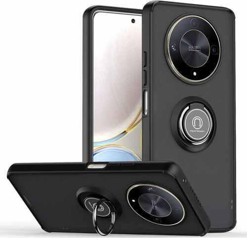 KAL-Coque Pour Huawei Honor Magic 6 Lite / Magic6 Lite Avec Rotatif Bague Anneau Support, Etui Translucide Hybride Robuste, Silicone Tpu + Pc Double Couche Housse. Noir