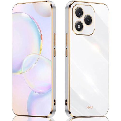 KAL-Coque Pour Honor 400 Lite 5G, Simple Couleur Unie Dos Galvanisé Bordure Dorée Design Souple Tpu Antichoc Protection Ultra Mince Housse Femme Étui (Blanc)