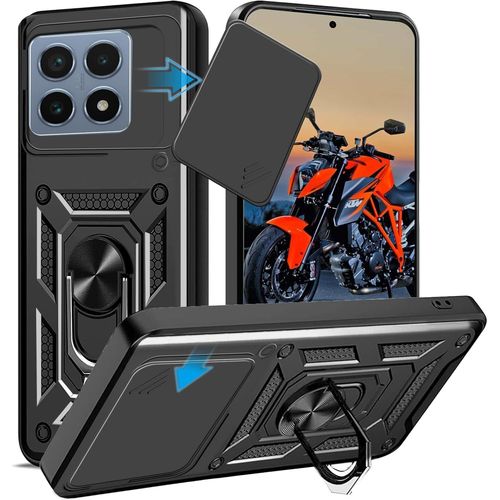 Coque Pour Xiaomi 14t 5g - Protection Caméra Coulissante, Antichoc Tpu & Dos Pc Renforcé, Anneau Rotatif 360° Magnétique (Compatible Support Voiture)