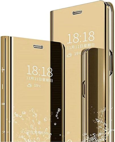 KAL-Coque Pour Honor Magic 7 Lite 5G, Élégant Mirror Smart View Standing Flip Etanche Ultra Mince Antichoc Anti-Rayures Coque Etui Housse - Or