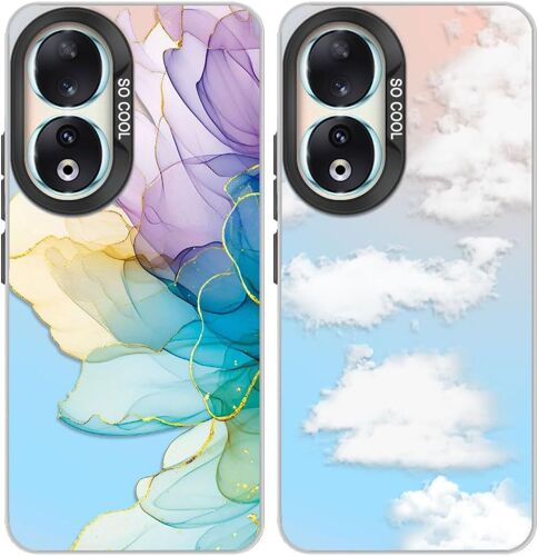 KAL-2 Pièces Coques De Protection Pour Honor 90 Smart, Nuages Esthétiques Et Motif Marbre, Résistant Aux Chocs Et Aux Rayures, Pour Femmes Et Filles, Arc-En-Ciel Irisé