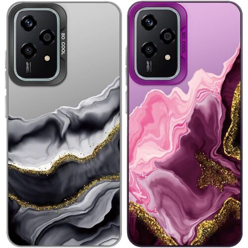 KAL-2 Pièces Coques Pour Honor 200 Lite - Motif Marbre Violet - Coque Arrière En Polycarbonate Rigide Avec Pare-Chocs En Silicone Tpu Souple Et Mat - Coque De Protection Antichoc