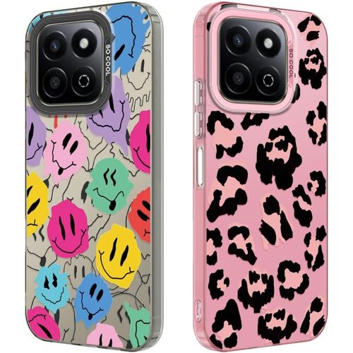 KAL-2 Pièces Coques De Protection Pour Honor 200 Smart 5G - Design Drôle De Visage Souriant - Mignon Et Tendance - En Tpu Fin - Résistant Aux Chocs - Pour Femmes Et Filles - Gris Et Rose