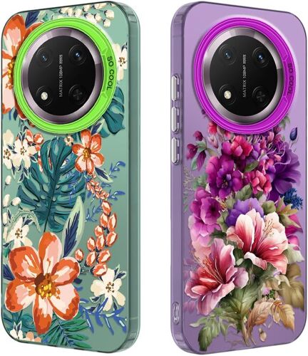 KAL-2 Pièces Coques De Protection Pour Honor Magic7 Lite 5G/Honor X9C - Design Floral - Mignon Et Tendance - Souple - En Tpu Fin - Résistant Aux Chocs - Pour Femmes Et Filles - Violet Et Vert