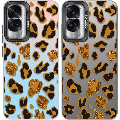 KAL-2 Pièces Coques Pour Honor 90 Lite - Motif Léopard Esthétique - Coque Arrière En Polycarbonate Rigide Avec Pare-Chocs En Silicone Tpu Souple Et Mat - Coque De Protection