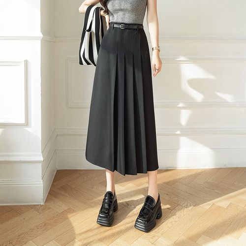 Jupe Plissée Grise Longue Pour Femme, Jupe De Costume Printemps Et Été, Longueur Moyenne, Taille Haute, Jupe Trapèze Slim