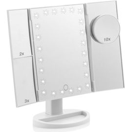 Kal-Miroir Coiffeuse Maquillage 10x/3x/2x Miroir Grossissant À Trois Volets Avec 21 Lumières Led, Miroir Maquillage Lumineux À Écran Tactile Miroirs Cosmétiques, Miroir Portable + Cadeau Femme