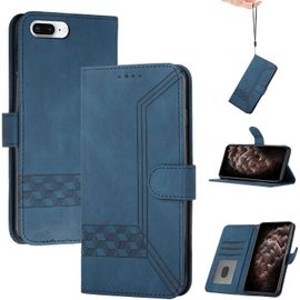 Kal-Coque Pour Iphone 6/7/8 Plus,Portefeuille Étui Housse En Cuir Protection Avec Porte Cartes,Fentes Pour Cartes,Fonction De Support,Fermeture Magnétique-Bleu