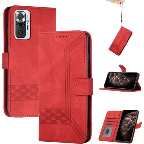 Coque Pour Redmi Note 10pro/Redmi Note 10pro Max,Portefeuille Etui Housse En Cuir Protection Avec Porte Cartes,Fentes Pour Cartes,Fonction De Support,Fermeture Magnetique-Rouge