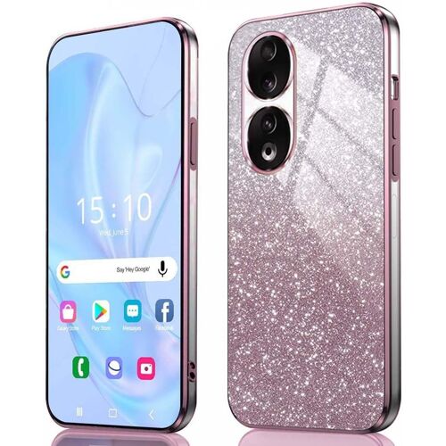 KAL-Coque Pour Honor 90 - Housse Antichoc En Silicone Souple, Étui Avec Bords Électroplatinés Et Carte À Paillettes Intégrée, Cover Case, Rose Dégradé