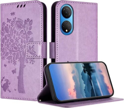 KAL-Coque Pour Huawei Honor X7, Coque Portefeuille Housse Cuir Avec Porte Cartes Et Béquille Fermeture Magnétique Étui Pour Huawei Honor X7 - Violet Clair