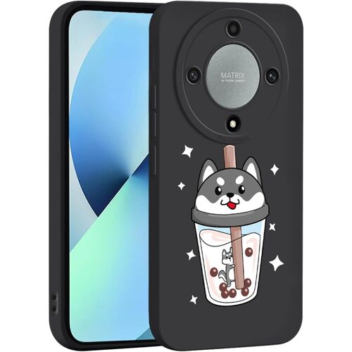 KAL-Liquide Silicone Coque Pour Honor Magic 5 Lite 5G, Très Mince Élégante Fleurs Et Animés Mignons Design Étui, Mat Doux Tpu Bumper Antichoc Femme Housse (Noir Q11)