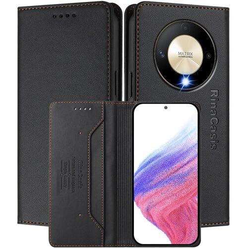 KAL-Coque Pour Honor Magic 6 Lite / Magic6 Lite / X9B, Résistante Aux Chutes Et Aux Rayures, [Fermeture Magnétique] Cuir Pu De Haute Qualité Étui Portefeuille Folio. Black