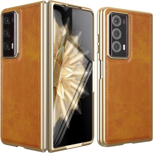 KAL-Étui En Cuir Pour Honor Magic V2 2023 \U2013 Ultra Fin En Cuir Synthétique + Pare-Chocs Arrière En Polycarbonate Rigide, Cadre Plaqué, Protection D'Écran Avant Intégrée, Coque De Protection Durab