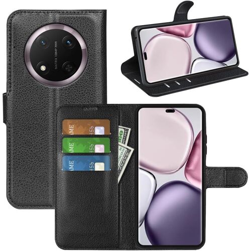 KAL-Coque Pour Honor Magic 7 Lite 5G, Antichoc Portefeuille Étui Housse En Cuir À Rabat Flip Cover Case Avec Silicone Bumper, Porte Carte, Béquille, Boucle Magnétique, Noir