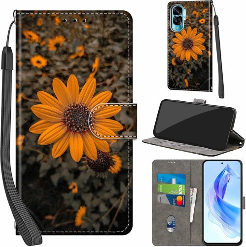 KAL-Coque Pour Honor 90 Lite / X50I 5G Cover [Housse En Cuir Pu Premium] [Etui À Rabat] [Pochette De Portefeuille], Étui De Protection Pour Honor 90 Lite,Chrysanthème