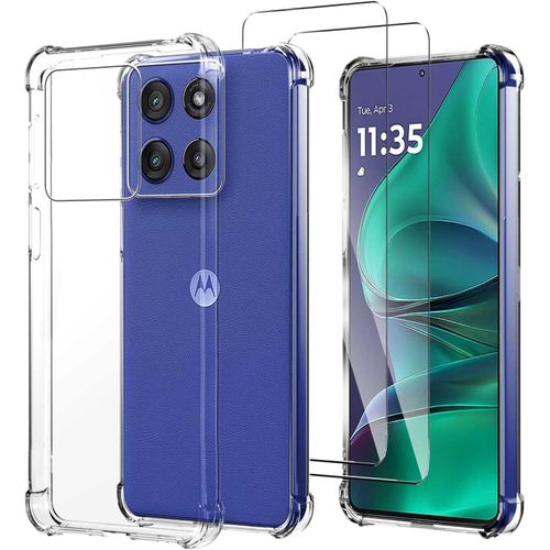 CAUC-Coque Compatible avec Motorola Edge 60 Stylus (6.67") Transparent Housse et 2 Pièces Verre trempé écran Film Protecteur - Bumper Étui Souple Silicone TPU Case Cover Clear