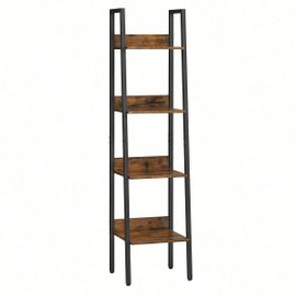 Étagère Échelle, Bibliothèque À 4 Niveaux, Meuble De Rangement Sur Pied, Facile À Assembler, Style Industriel, Marron Rustique Et Noir