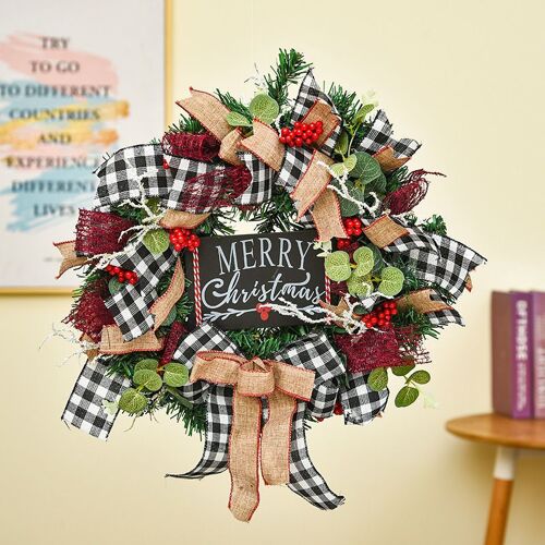 25cm Couronne de Noël pour l'Extérieur Devant la Porte Couronne de Noël pour la fête de Noël Décoration de Partie