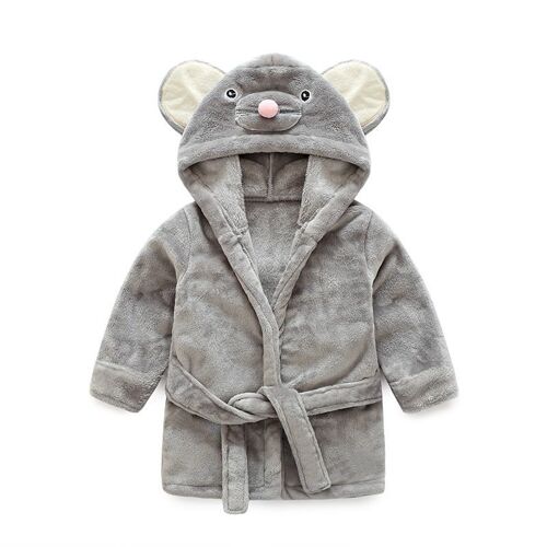 Peignoir en flanelle pour enfant (gris souris 110 cm) - Peignoir de bain mignon pour nouveau-né