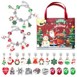 Calendrier de l'avent de noël, boîte pour des bracelets de BRICOLAGE, boîte à surprise de 24 jours, calendrier, compte à rebours, kit pour faire des bracelets avec charms cadeaux de noël