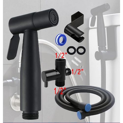 Un ensemble de pulvérisateur de bidet à main pour toilettes, autonettoyant, en acier inoxydable et facile à installer, noir