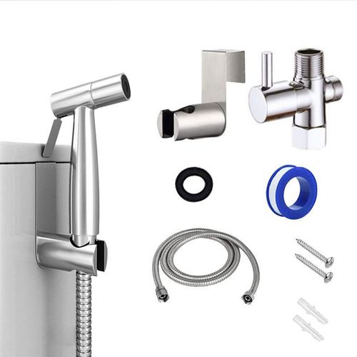 Un ensemble de pulvérisateur de Bidet à main pour toilettes, autonettoyant, en acier inoxydable et facile à installer, argenté