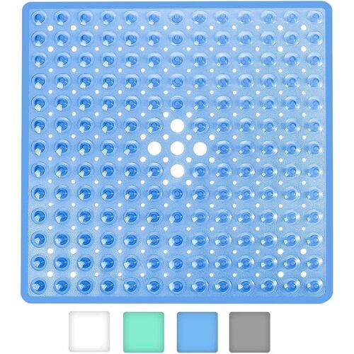 JGD-Tapis de Bain carré antidérapant à ventouses - Durable et élégant - Tapis de Douche antidérapant - Design Moderne - Ventouses de qualité - Lavable en Machine et sans Latex(Bleu)