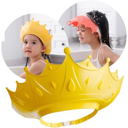Kalanka-Casquette De Bain Bébé,Chapeau Protéger L'oreille Et Yeux Des Enfant Visière De Douche De Bébé Bonnet Réglable Silicone -Jaune