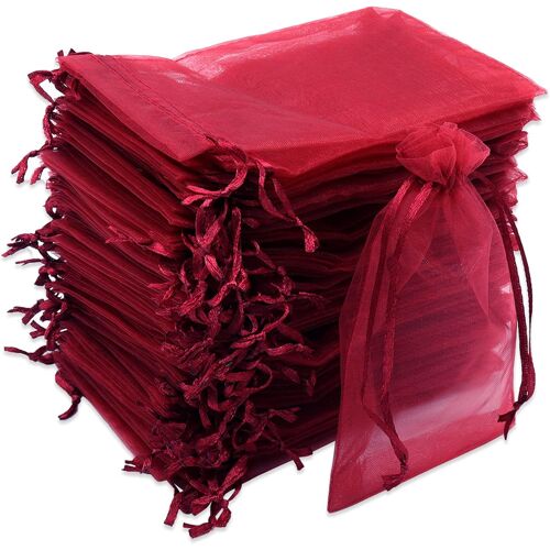 Jexnovashop-100pcs 10x15cm Rouge Sacs Organza, Sachets Pochettes Cadeau En Organza Avec Cordon De Serrage, Sac À Bijoux Sachets Pour Lavande, Idéales Pour Bijoux Cadeaux Bonbons Marriage