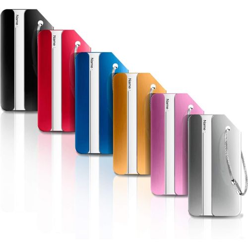 Bagages Étiquettes en Alliage d'aluminium avec Cordes en Acier Inoxydable, étiquettes Valise, Accessoires Voyage (6pcs)