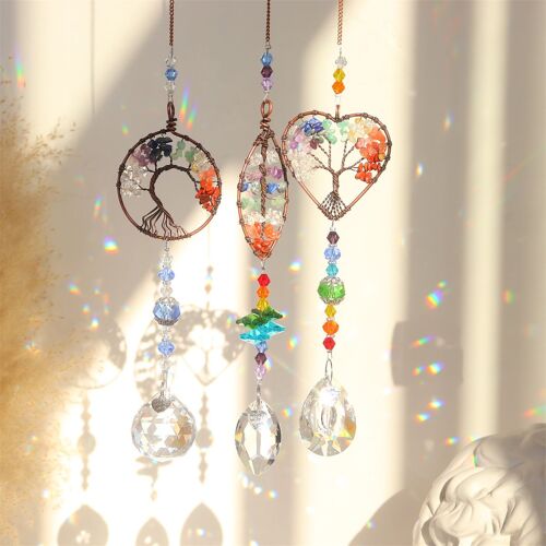Ensemble 3 , Attrape Soleil Cristal,Verre Clair Prisme Fleur de Vie Pendentif Décoration de la Maison