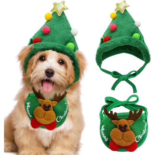 2 Pièces Animal De Compagnie Chien De L'arbre De Noël Chapeau De Noël De Chat Ensemble Headwea
