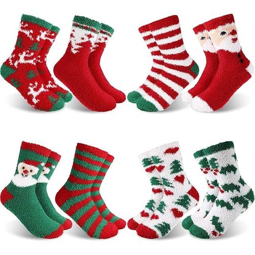 8 Paires Floue De Noël Chaussettes Peluche Chaussons Chaussettes Adulte Chri