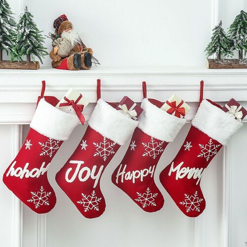 Lot De 4 Chaussettes De Noël Décoratives Personnalisées Avec Flocon De Neige Et Monogramme Bénédictions Kit De Chaussettes Pour Arbre De Noël Cheminée Décoration À Suspendre Décorations De Fête Cadeau