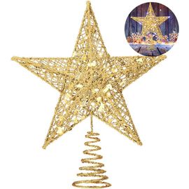 Étoile de Noël à paillettes dorées pour décoration de sapin de Noël, 20 cm, or, 20 x 25 x 5 cm