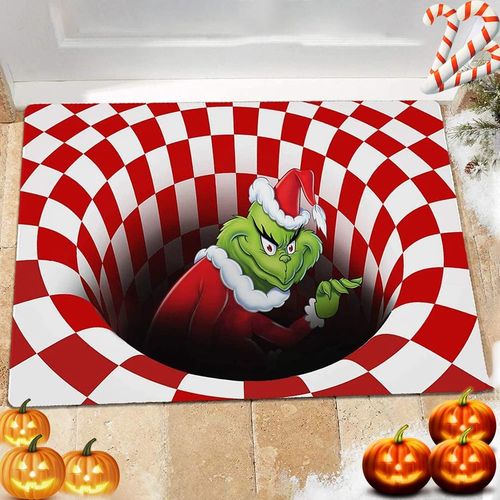Paillasson Illusion 50 X 80 Cm, Antidérapant, Décoration De Noël, Doux, Effet 3d, Rouge