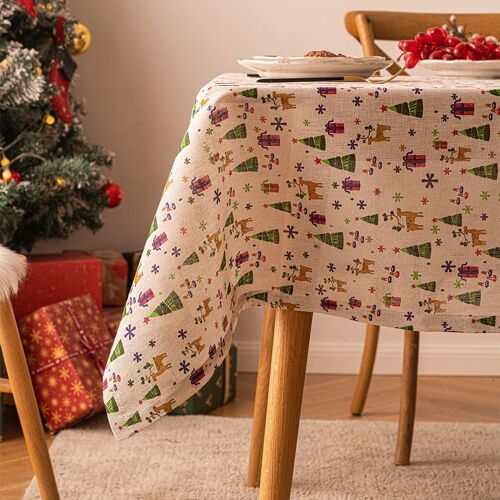 Cadeau De Noël Nappe Imprimée Nouvel An Noël Dentelle Décorative Imitation Coton Lin Tissu De Table Photographie Toile De Fond (Joyeuses Fêtes)