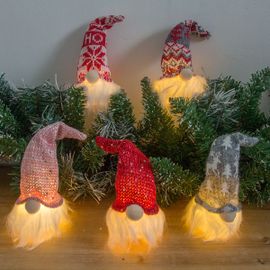 5 Pcs Noël Gnomes Ornements avec Lumière LED Noël Gnomes Ornements Gnomes en Peluche Tricoté Santa Poupée Elfe,cadeau de Noël