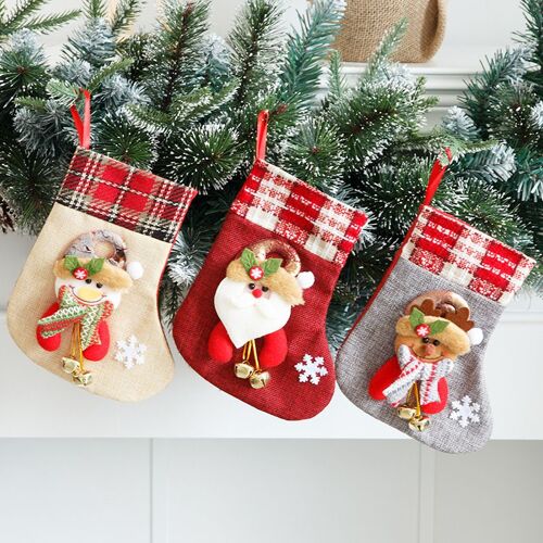 3 Pièces de Chaussettes de Noël avec des Cloches de Petites Chaussettes de Noël Linge de dessin animé Chaussettes Décorative Candy Bag Sac de Cadeau