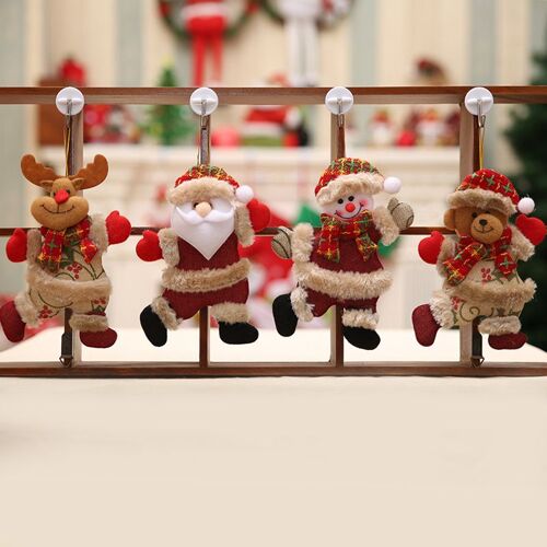 Charmante Décoration D'Arbre De Noël, 4 Pack En Peluche De Noël Ornements Suspendus, Des Fêtes Le Décor, La Saison Des Vacances Pendentif - Décoration D'Arbre De Noël, Santa/Bonhomme De Neige/Elk/Ours Ornements